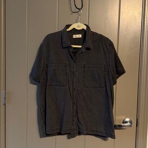 NWT Madewell Denim Short-Sleeve Button-Up Shirt in Lunar Wash sz XXL
